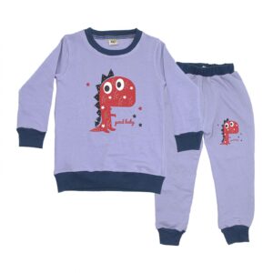 Cute Dino Stylish Winter Dress Full Sleeve Tops & Pants Light Purple