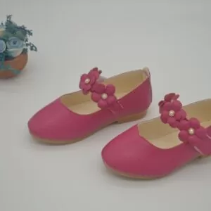 Baby Girls Floral Flat Princes Crib Shoes Dark Pink